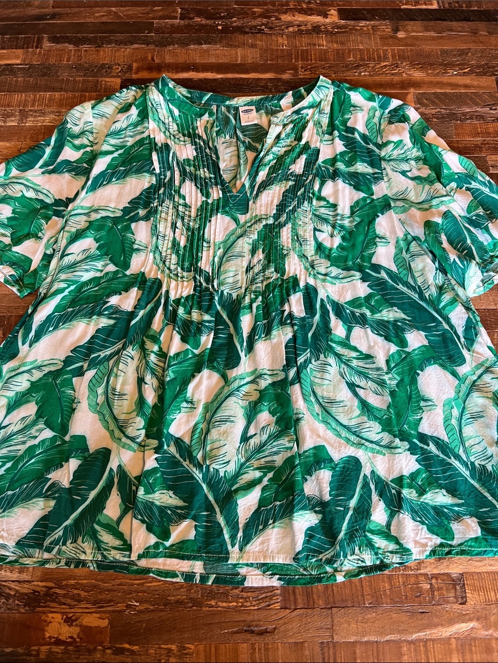 Old Navy White Tunic with Green Tropical Leaf Print